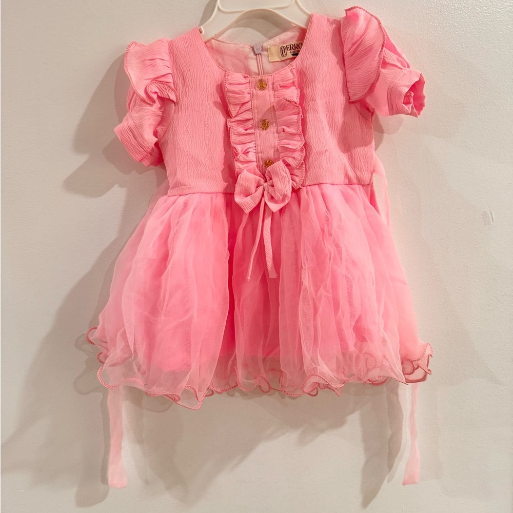 Pink Ruffled Dress with Tulle Skirt